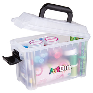 Use the Artbin Mini Sidekick craft organizer to hold things like spools of thread, tubes of paint,  erasers, sharpeners, odds and ends of ribbon, or whatever other small sundries you have that need organizing. 