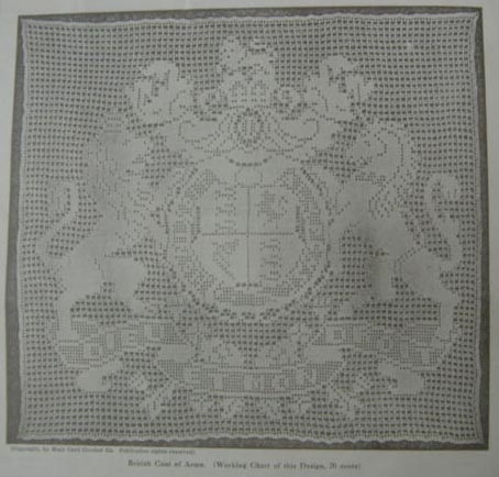 Vintage British Coat-of-Arms Filet Crochet Pattern by Mary Card, From the August 1919 Issue of Needlecraft Magazine