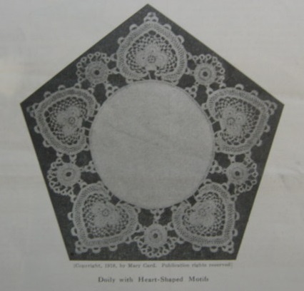 Vintage Crochet Doily With Heart Shaped Motifs by Mary Card, From the February 1918 Issue of Needlecraft Magazine