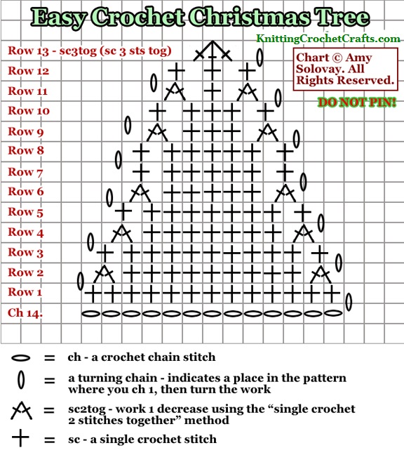 Easy Crochet Christmas Tree -- Free Symbol Crochet Chart. Please Do Not Pin This Chart on Pinterest or Post It on Other Websites. You May Sell Items You Make From This Chart. Credit and Links to This Website Are Greatly Appreciated. Thank You for Your Interest!