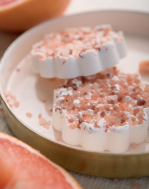 Grapefruit Pink Himalayan Salt Soap -- Isn't this gorgeous? That pink Himalayan salt is so trendy right now, and this handcrafted soap recipe gives you yet another way to use it and enjoy it. You'll find the recipe and step-by-step instructions for making this exfoliating soap in a lovely new book called Make & Give Home Soap Making by Kimberly Layton, published by Leisure Arts.