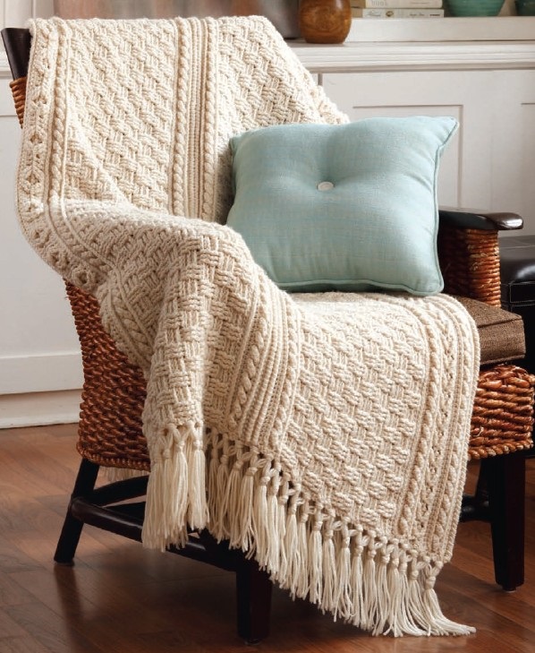 Basketweave Crochet Afghan Pattern by Bonnie Barker From the Book Aran Afghans to Crochet, Published by Leisure Arts