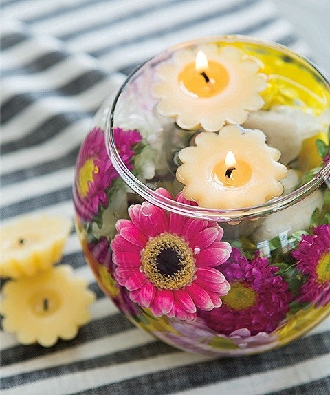 Summer Flowers Floating Candles from <em>Home Candle Making</em> by Stephanie Rose, published by Leisure Arts