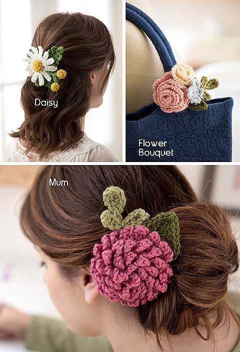 Accessories with crochet flowers by Amy Gaines -- You'll find patterns and instructions for making all of these pretty accessories in Amy's book called Quick Crochet With Flowers, published by Leisure Arts