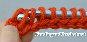 Begin working off the loops two at a time: Grab the yarn with your crochet hook and pull it through the next two loops. You'll repeat this step over and over and over until only one active loop remains on your crochet hook.