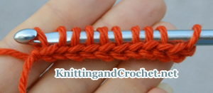 Pull up a loop in each chain stitch to complete the forward pass. This is the standard forward pass for afghan stitch. You also use this same forward pass for just about every other Tunisian crochet stitch.