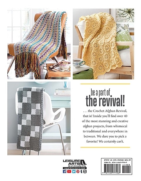 Here you can see the back cover of Crochet Afghan Revival, published by Leisure Arts. These are just a few of the stylish afghans that are included in the book.