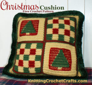 You use both crochet and cross stitch to work this festive Christmas-themed pillow, which matches the blanket pictured above.