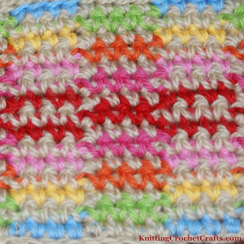 Close-Up Picture Showing the Crochet Stitches on the Rainbow Tapestry Crochet Scarf