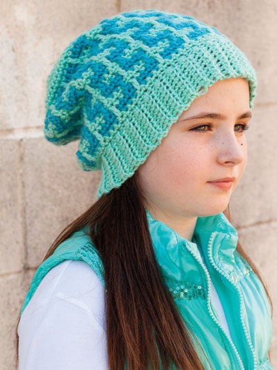 Confetti Stripes Crochet Hat Pattern by Melissa Leapman, From the Book Learn to Crochet Mosaic Hats Published by Annie's