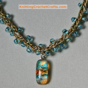 Crochet Bead Necklace Pattern: Gold, Pale Blue, and Peach / Orange Colorway