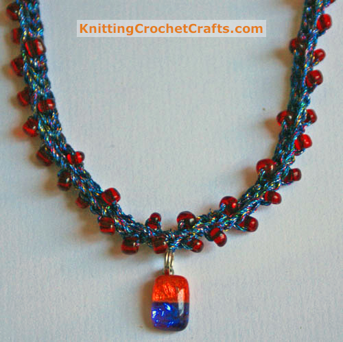 Crochet Bead Necklace Pattern: Blue, Red and Orange Colorway