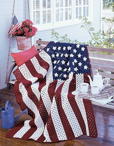 Old Glory American Flag Afghan From Crochet Afghan Revival, Published by Leisure Arts
