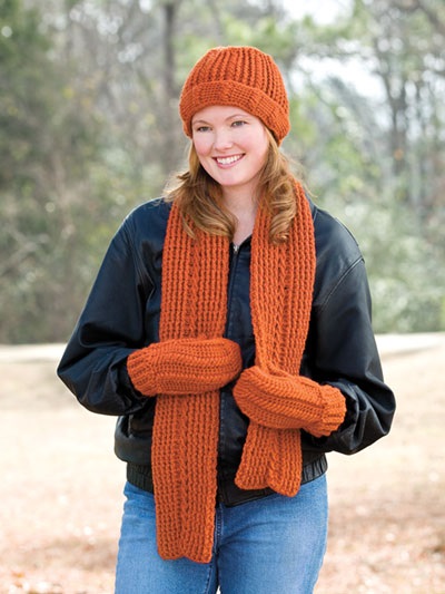 Crochet Hat, Scarf and Mittens Set -- The patterns for crocheting these classic accessories are included in the book called Hats, Scarves & Mittens for the Family. Annie's is the publisher of this book. Photo is courtesy of the Annie's Catalog website.