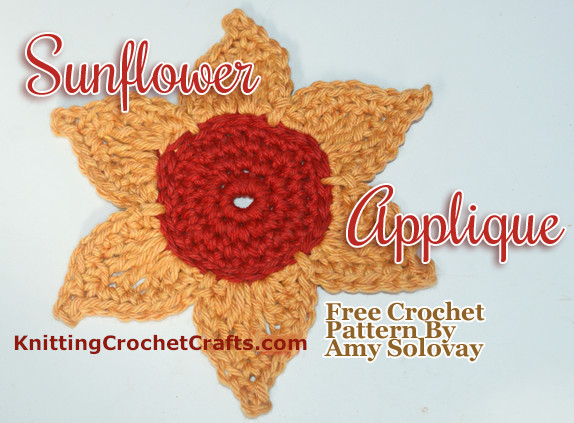 Crochet Sunflower Applique -- Free Pattern
