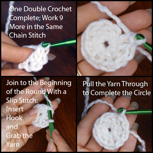 These photos show you how to finish a circle shape to use for making a snowflake potholder.