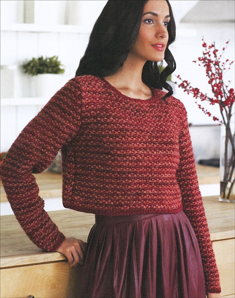  You can knit this cropped pullover using a pattern from Seed Stitch: Beyond Knit 1, Purl 1 by Rosemary Drysdale, published by Sixth&Spring