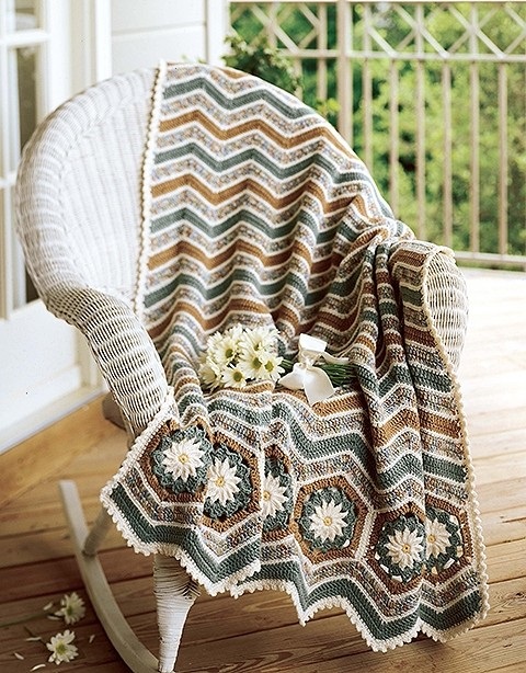 Daisy Border Crochet Blanket Pattern From Crochet Afghan Revival Book, Published by Leisure Arts