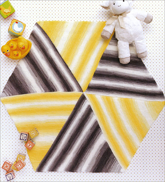 The Hexagon Baby Blanket From Ice Cream Baby Afghans, published by Leisure Artis: This is an easy knitting pattern for making a hexagon-shaped baby blanket using variegated yarn.