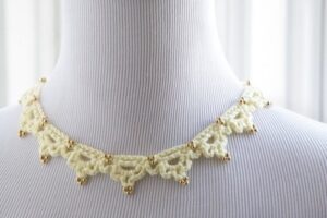 Elegant Trios Bead Crochet Necklace Pattern by Amy Solovay from the Book Delicate Crochet by Sharon Hernes Silverman, Published by Stackpole Books