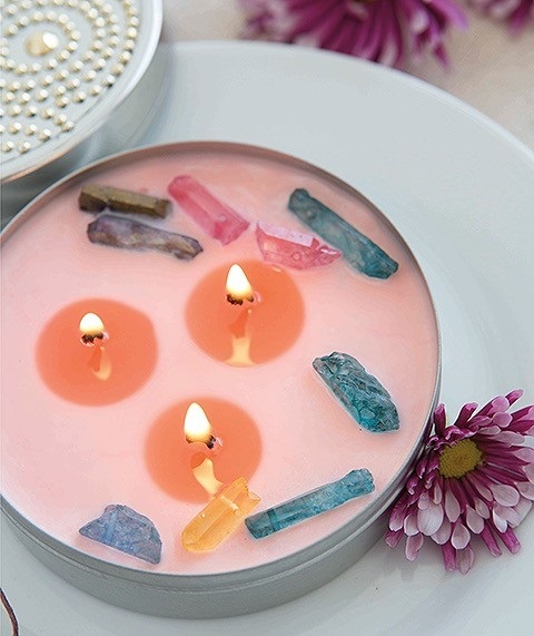 The Healing Crystals Candle, a candle-making project from <em>Home Candle Making</em> by Stephanie Rose, published by Leisure Arts.