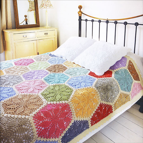 Leaves and Lace Blanket With Hexagon Crochet Motifs: Photo is from Mandalas to Crochet: 30 Great Patterns by Haafner Linssen, Copyright © 2016 by the author and reprinted by permission of St. Martin's Griffin.