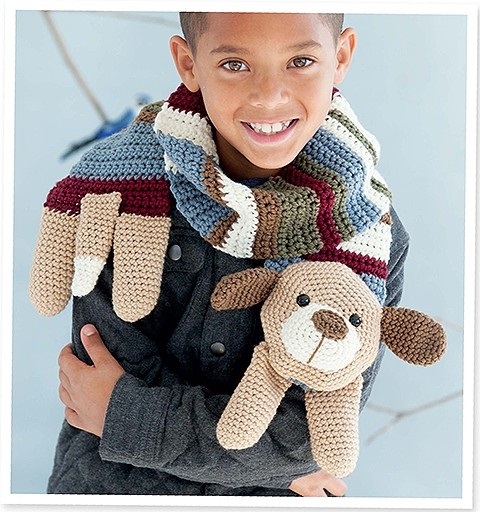 Kids' Puppy Dog Crochet Scarf Pattern From Amigurumi: An Adorable Collection, Published By Leisure Arts