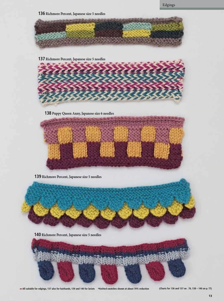 Knitted edging patterns from Keiko Okamoto's Japanese Knitting Stitches book, published by Tuttle Publishing.