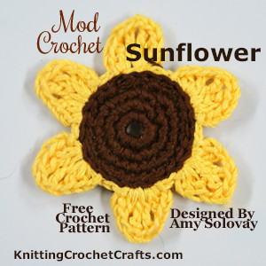 A Mod, Retro-Style Crochet Flower Design. The Yellow and Brown Colorway Makes It Look Like a Sunflower. You Could Crochet It in Other Colors Too.