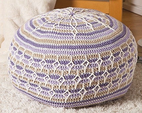Can't you just imagine yourself lounging in your favorite chair, with your feet propped up on this cozy and stylish pouf? You could make one (or more!) of these stylish projects for your own home. You'll find the pouf pattern in Overlay Crochet by Kristi Simpson, published by Leisure Arts.