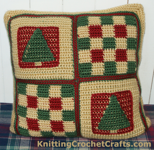 This pillow was designed to be finished with pretty coordinating fringe around the outer edge. In this photo, you can see how the pillow looks before the fringe has been added.My opinion: this design could look nice without the fringe, but it would require a color change around the outer edge.