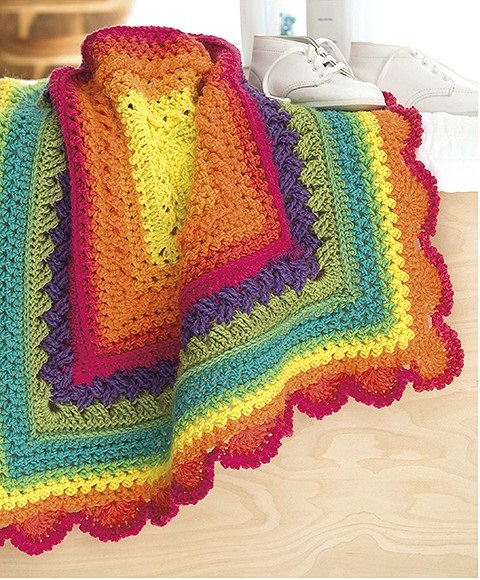 Rainbow Crochet Baby Blanket Pattern by Bonnie Barker from Self-Striping Crochet Projects, published by Leisure Arts