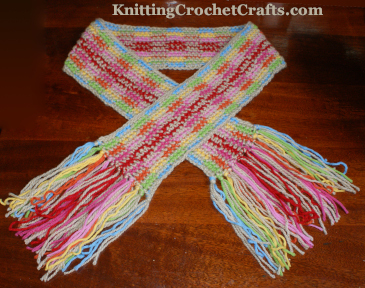 Rainbow tapestry crochet scarf pattern.