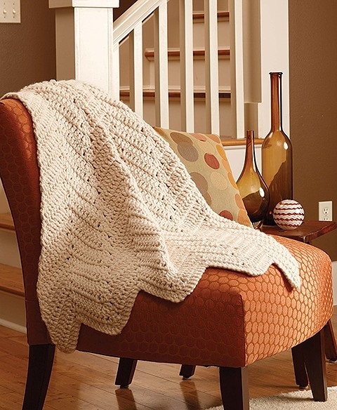The Really Ripples Crochet Lapghan pattern by Renee D. Chapman, from the book Crochet AFghan Revival, published by Leisure Arts. This small blanket measures 30 inches by 42 inches. It could be used as either a lap blanket or a baby blanket, depending on your needs.