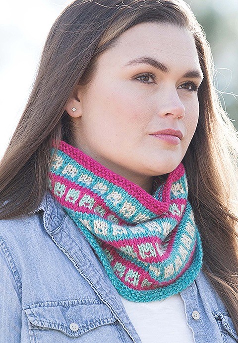 Mosaic Cowl Knitting Pattern by Melissa Leapman, From the Beginner's Guide to Mosaic Knitting, Published by Leisure Arts