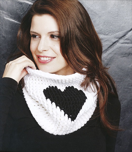 Black and White Crochet Cowl With Heart Design, From the Book Crochet in Black and White, Published by Trafalgar Square Books
