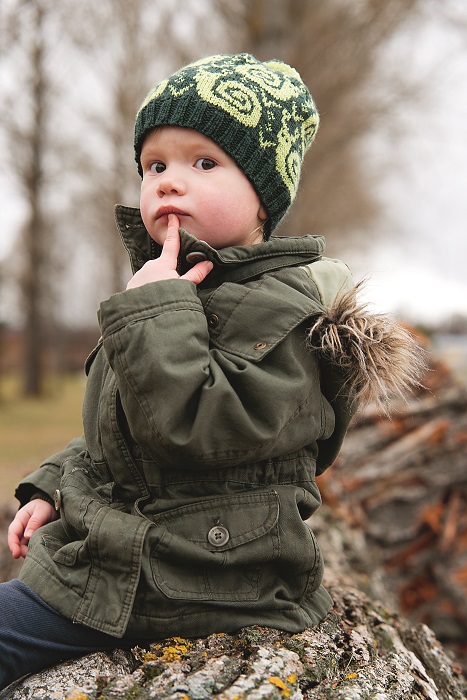 Child's snail hat by Jenny Alderbrant, from her new book called Winter Knits From Scandinavia. Trafalgar Square Books is the publisher. Photography is by Charlotte Gawell.
