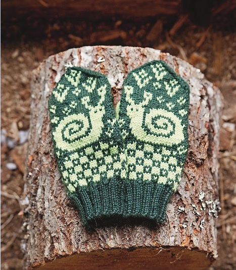Child's snail mittens by Jenny Alderbrant -- The knitting pattern for these mittens is included in Jenny's new book called Winter Knits From Scandinavia, published by Trafalgar Square books. Photography is by Charlotte Gawell.