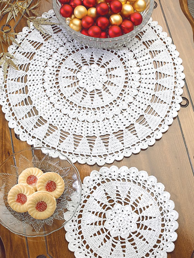 Christmas Trees Doily Set From A Merry Crochet Christmas, Published by Annie's for Christmas 2021