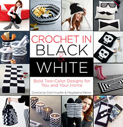 Book cover of a crochet book called Crochet in Black & White: Bold Two-Color Designs for You and Your Home, published by Trafalgar Square Books