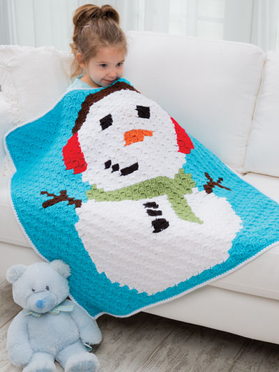 Snowman Crochet Blanket Pattern by Sarah Zimmerman, From the Christmas 2021 Edition of Crochet World Magazine Titled Have a Happy Crochet Christmas