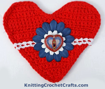 Decorate a Heart in Red, White and Blue: This Version Features a Czech Glass Button as the Focal Point