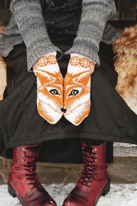 dult-sized, fox themed mittens by Jenny Alderbrant -- The knitting pattern for these mittens is included in Jenny's new book called Winter Knits From Scandinavia, published by Trafalgar Square books. Photography is by Charlotte Gawell. 