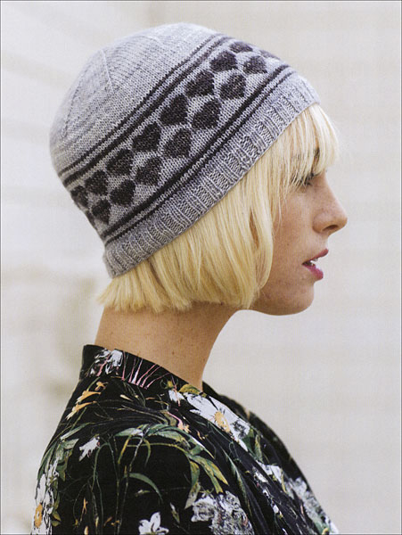 Hearts Beanie Hat Knitting Pattern -- This is a stranded colorwork knitting pattern by Andrea Rangel, From the Book <em>Alterknit Stitch Dictionary</em>,  published by Interweave Press