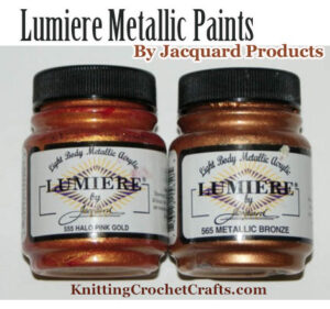 Lumiere Metallic Paints by Jacquard Products; here you can see the Halo Pink Gold color on the left and the Metallic Bronze color on the right.