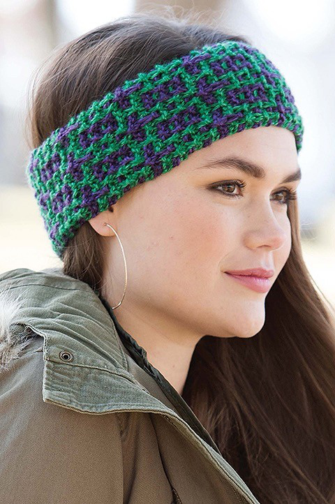 Mosaic Headband Knitting Pattern by Melissa Leapman from The Beginner's Guide to Mosaic Knitting, published by Leisure Arts