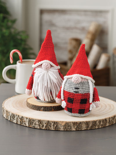 Rustic Gnome Christmas Ornaments From a Merry Crochet Christmas Book, Published by Annie's for Christmas 2021