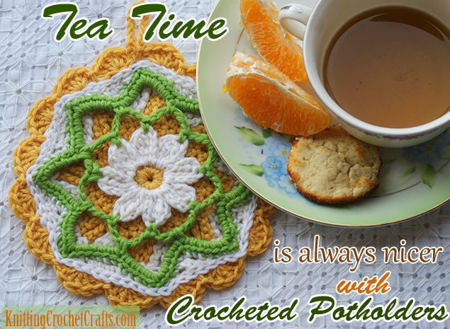 A crocheted potholder will help you avoid burning your fingers on a hot teapot or tea cup during afternoon tea. Not only that, the potholder can add a pretty touch to your tea table setting. Want to crochet your own potholders for tea time or any time? Read on for fantastic crochet potholder pattern suggestions.