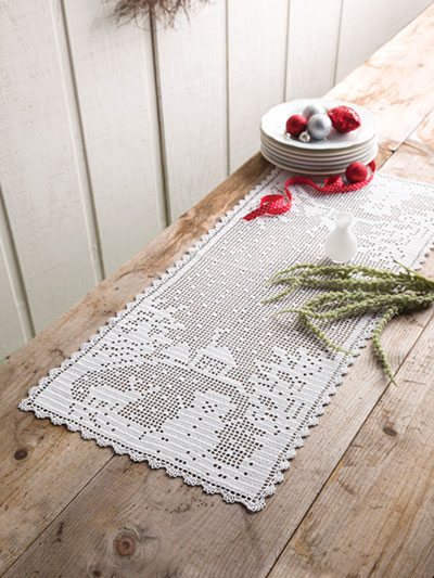 Winter Wonderland Filet Crochet Table Runner, From A Merry Crochet Christmas Book, Published by Annie's for Christmas 2021