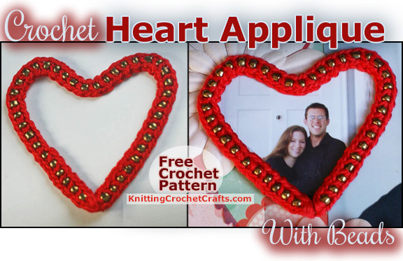 Crochet Heart Applique With Beads: Free Crochet Pattern